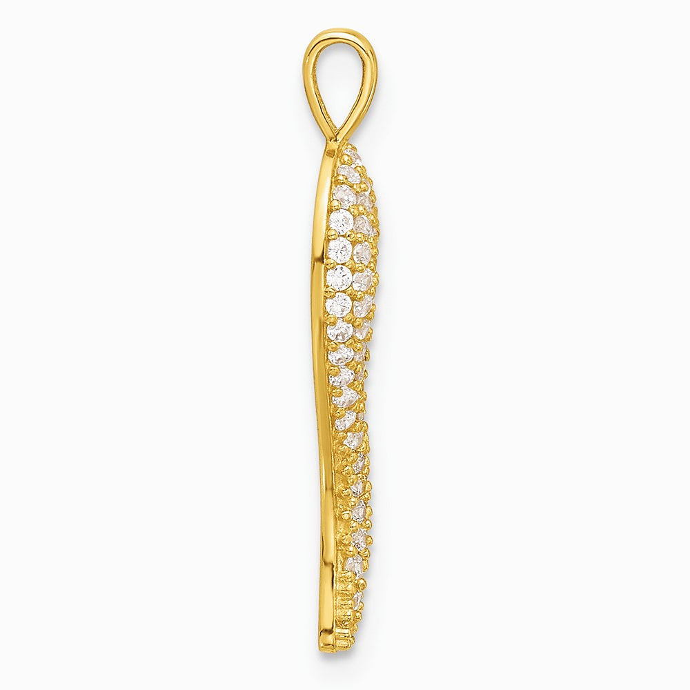 14K Yellow Gold Polished CZ Large Italian Horn Pendant - Product Photo