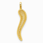 14K Yellow Gold Polished CZ Large Italian Horn Pendant - Product Photo