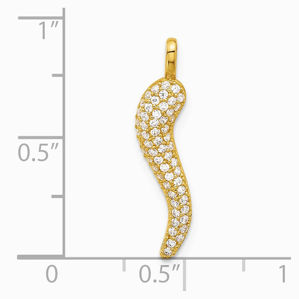 14K Yellow Gold Polished CZ Large Italian Horn Pendant - Product Photo