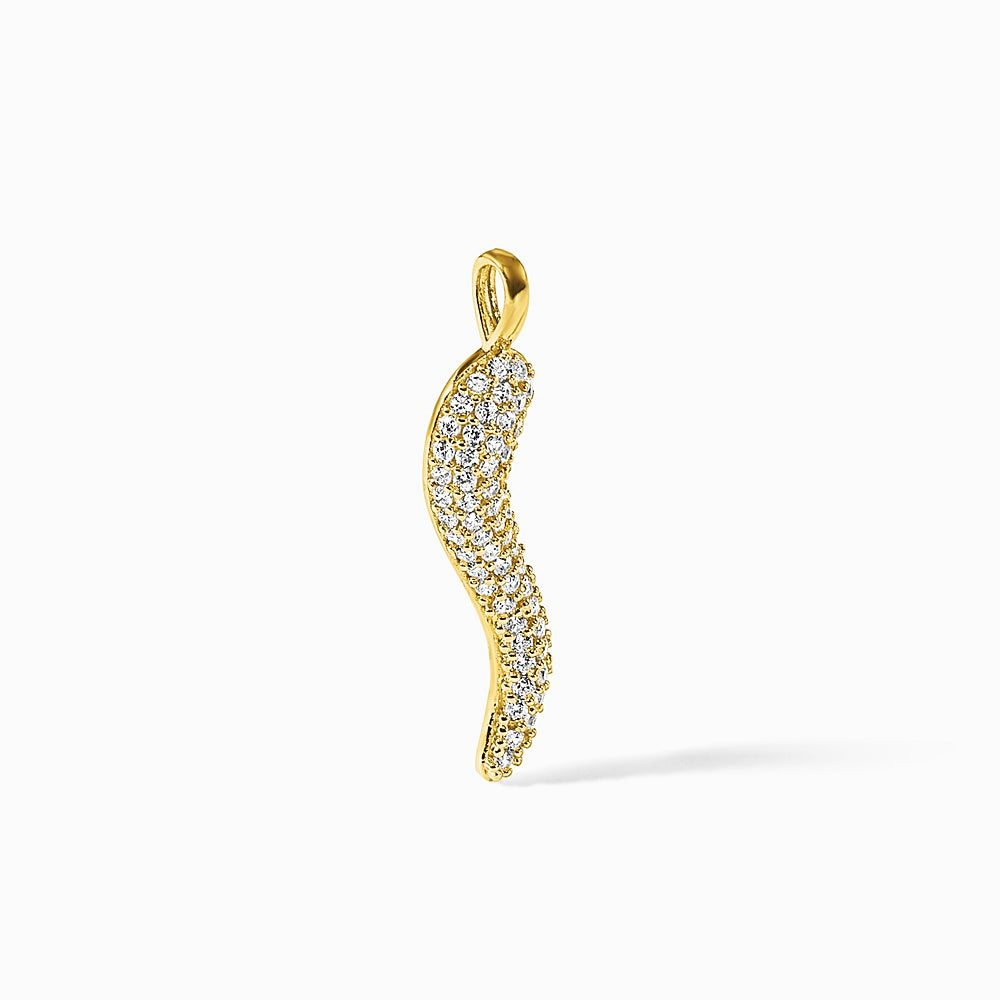 14K Yellow Gold Polished CZ Large Italian Horn Pendant - Product Photo