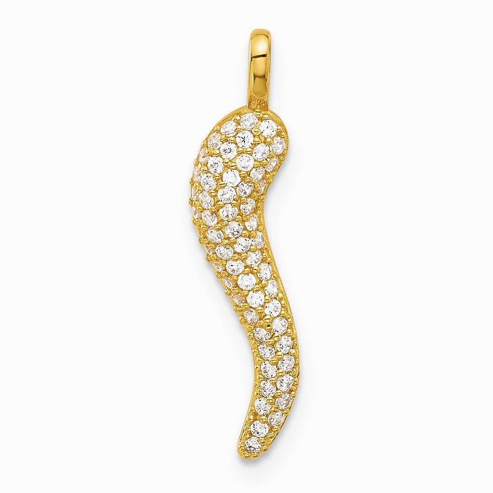 14K Yellow Gold Polished CZ Large Italian Horn Pendant - Product Photo