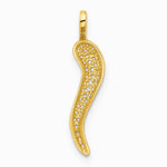 14K Yellow Gold Polished CZ Small Italian Horn Pendant - Product Photo