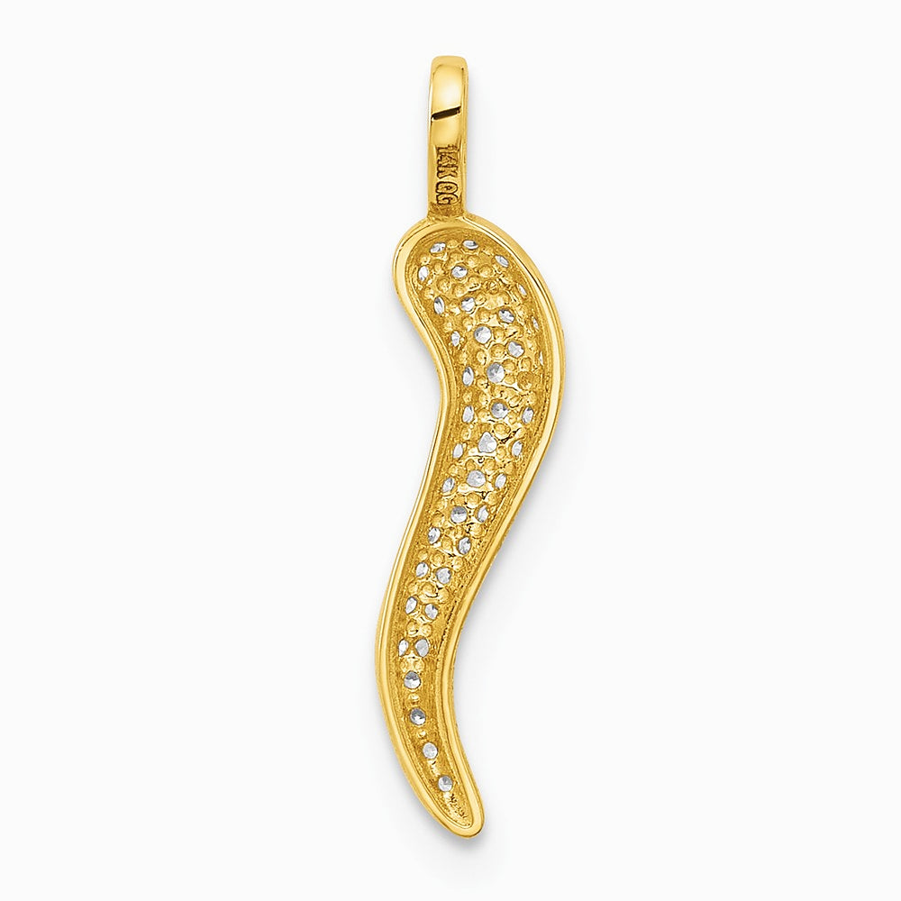 14K Yellow Gold Polished CZ Small Italian Horn Pendant - Product Photo