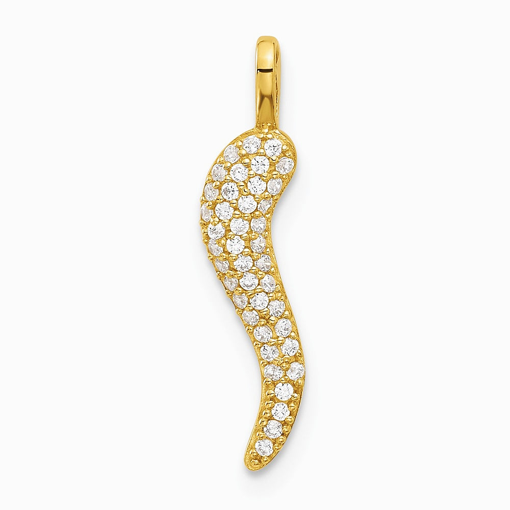 14K Yellow Gold Polished CZ Small Italian Horn Pendant - Product Photo
