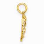 14K Yellow Gold Polished Black and White CZ Mommy and Baby Owl Pendant - Product Photo