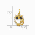 14K Yellow Gold Polished Black and White CZ Mommy and Baby Owl Pendant - Product Photo