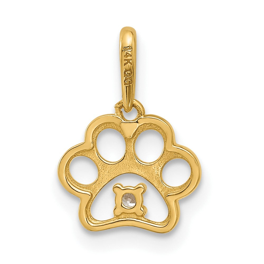 14k Polished CZ Paw Print Pendant - Product Photo