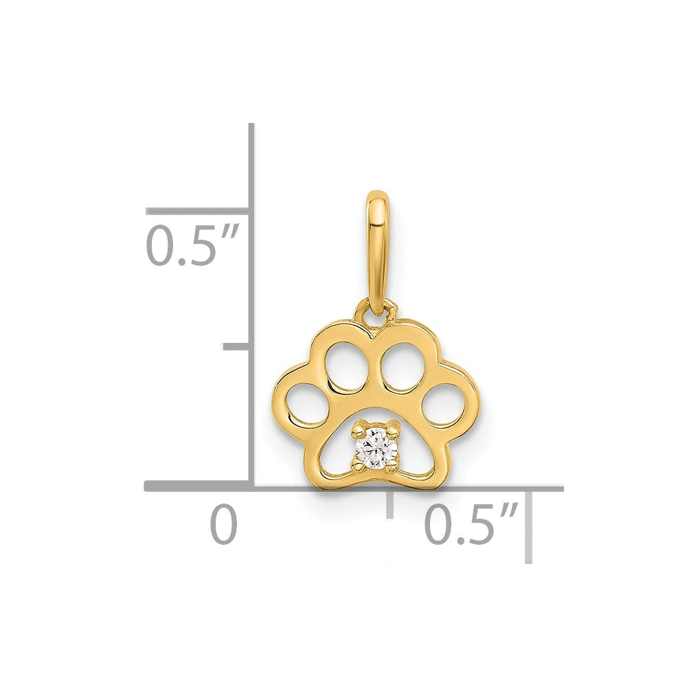 14k Polished CZ Paw Print Pendant - Product Photo