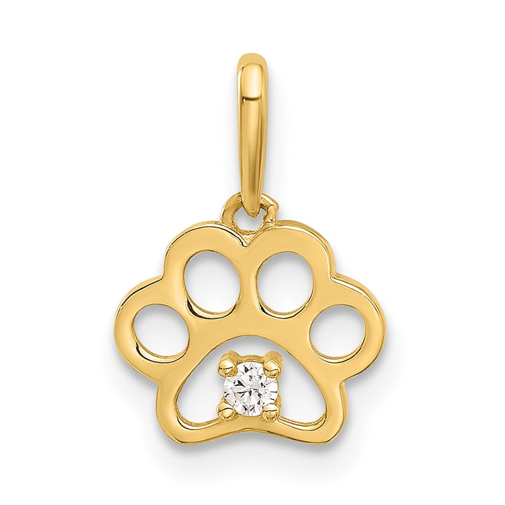 14k Polished CZ Paw Print Pendant - Product Photo