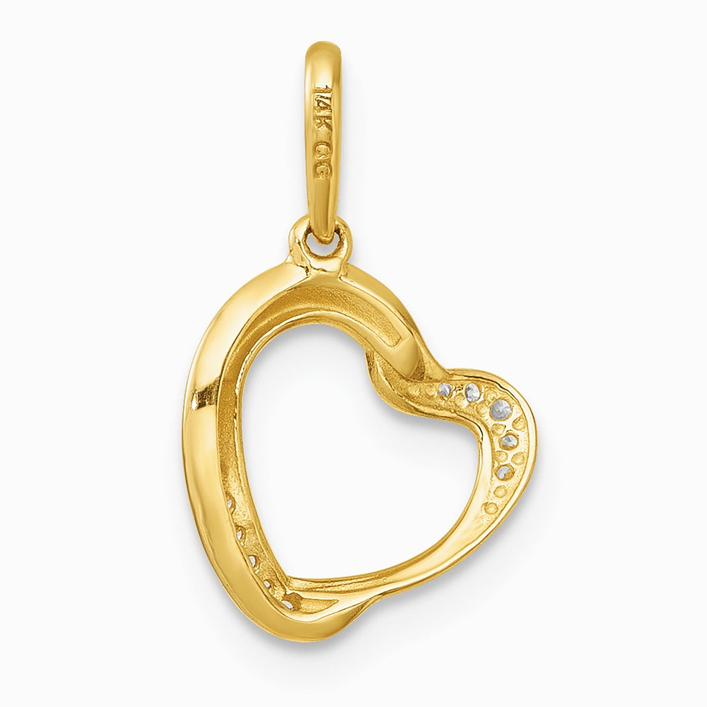 14K Yellow Gold Polished CZ Fancy Open Heart Pendant - Product Photo