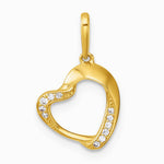 14K Yellow Gold Polished CZ Fancy Open Heart Pendant - Product Photo