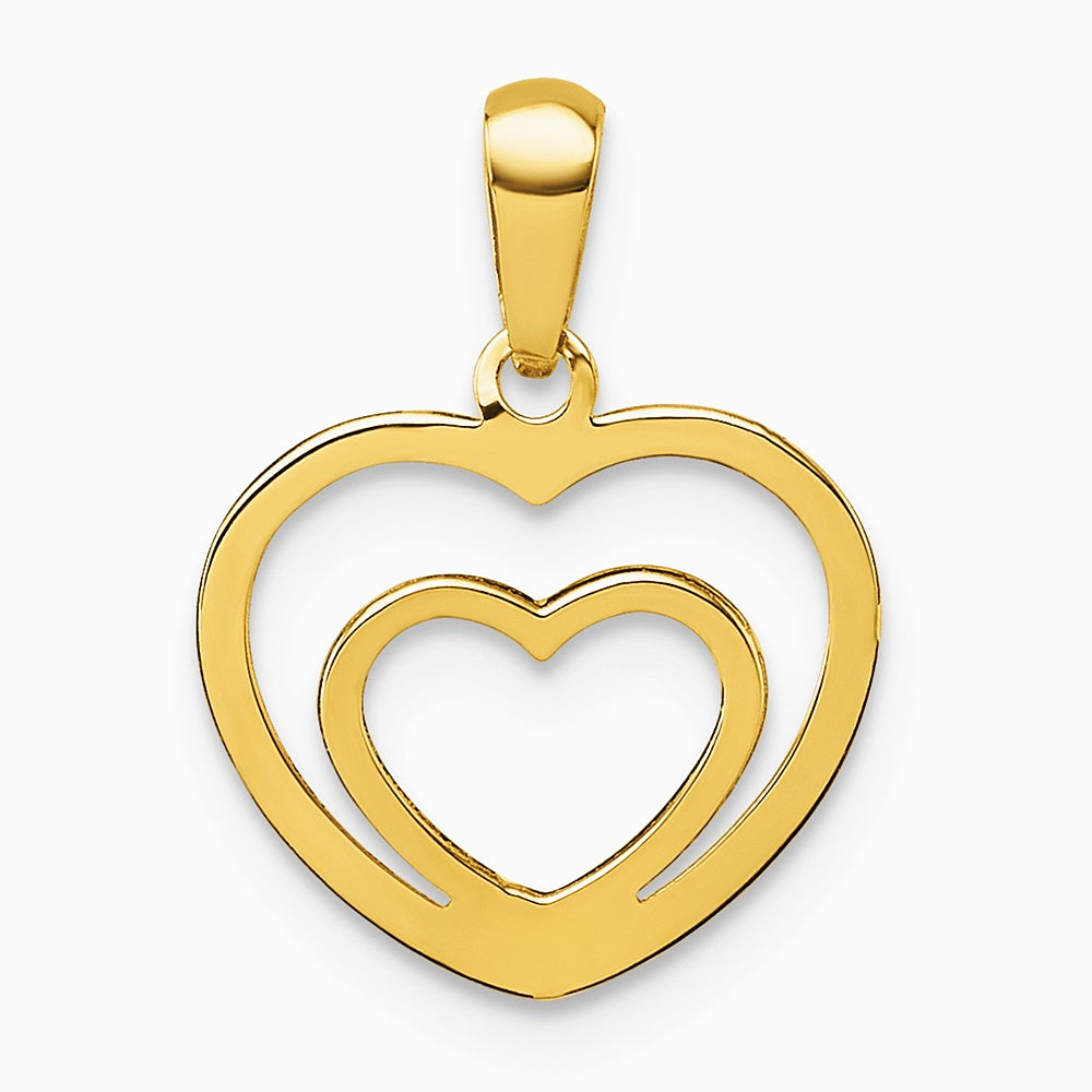 14K Yellow Gold Polished Double Heart Pendant - Product Photo
