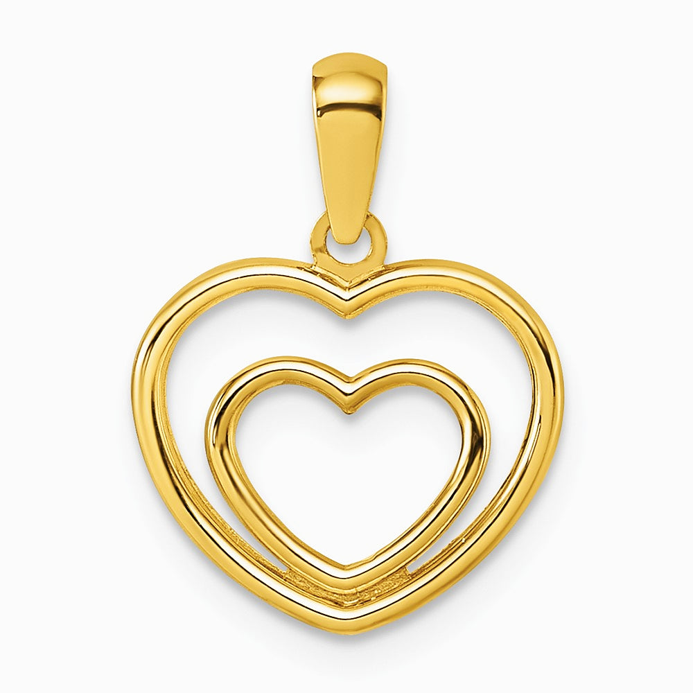 14K Yellow Gold Polished Double Heart Pendant