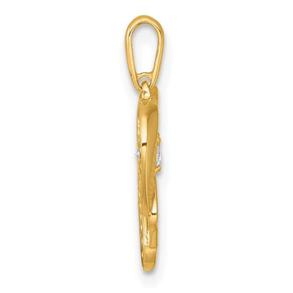 14K Yellow Gold Polished CZ Mom Heart Charm - Product Photo