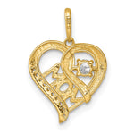 14K Yellow Gold Polished CZ Mom Heart Charm - Product Photo