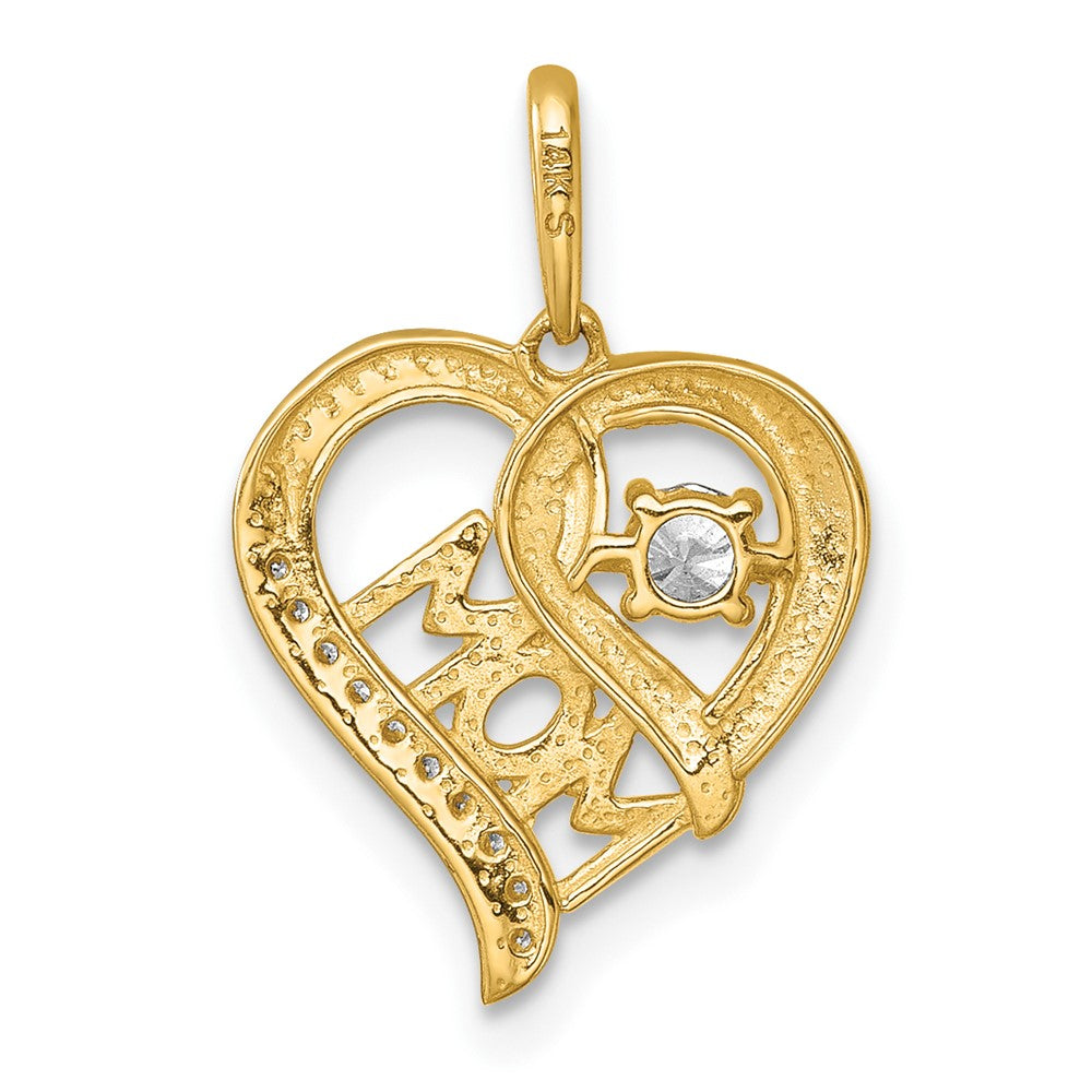 14K Yellow Gold Polished CZ Mom Heart Charm - Product Photo