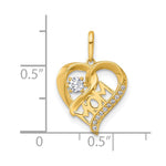 14K Yellow Gold Polished CZ Mom Heart Charm - Product Photo