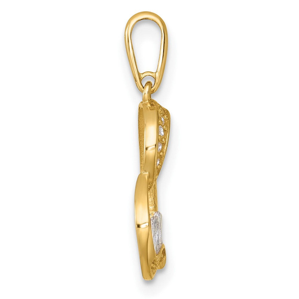 14K Yellow & Rhodium and Rhodium-Plated Polished CZ Mom Heart Pendant - Product Photo