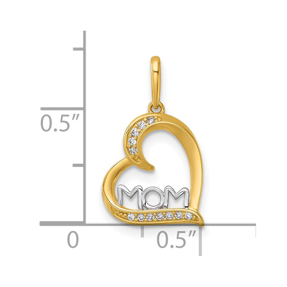 14K Yellow & Rhodium and Rhodium-Plated Polished CZ Mom Heart Pendant - Product Photo