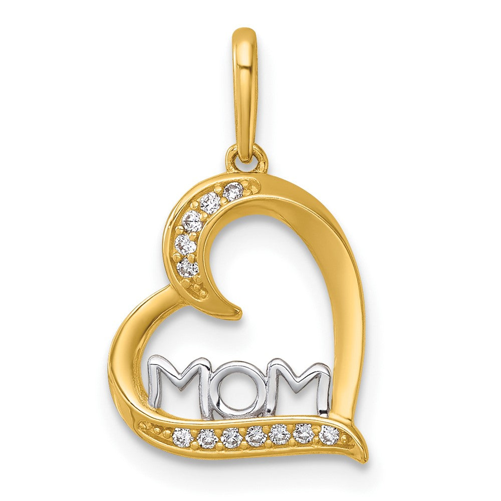 14K Yellow & Rhodium and Rhodium-Plated Polished CZ Mom Heart Pendant - Product Photo