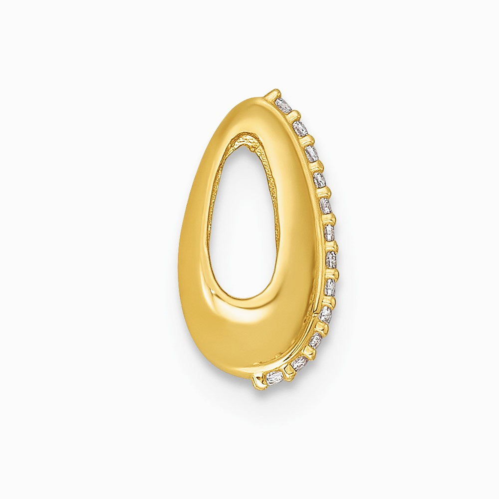 14K Yellow Gold Polished CZ Domed Teardrop Chain Slide - Product Photo