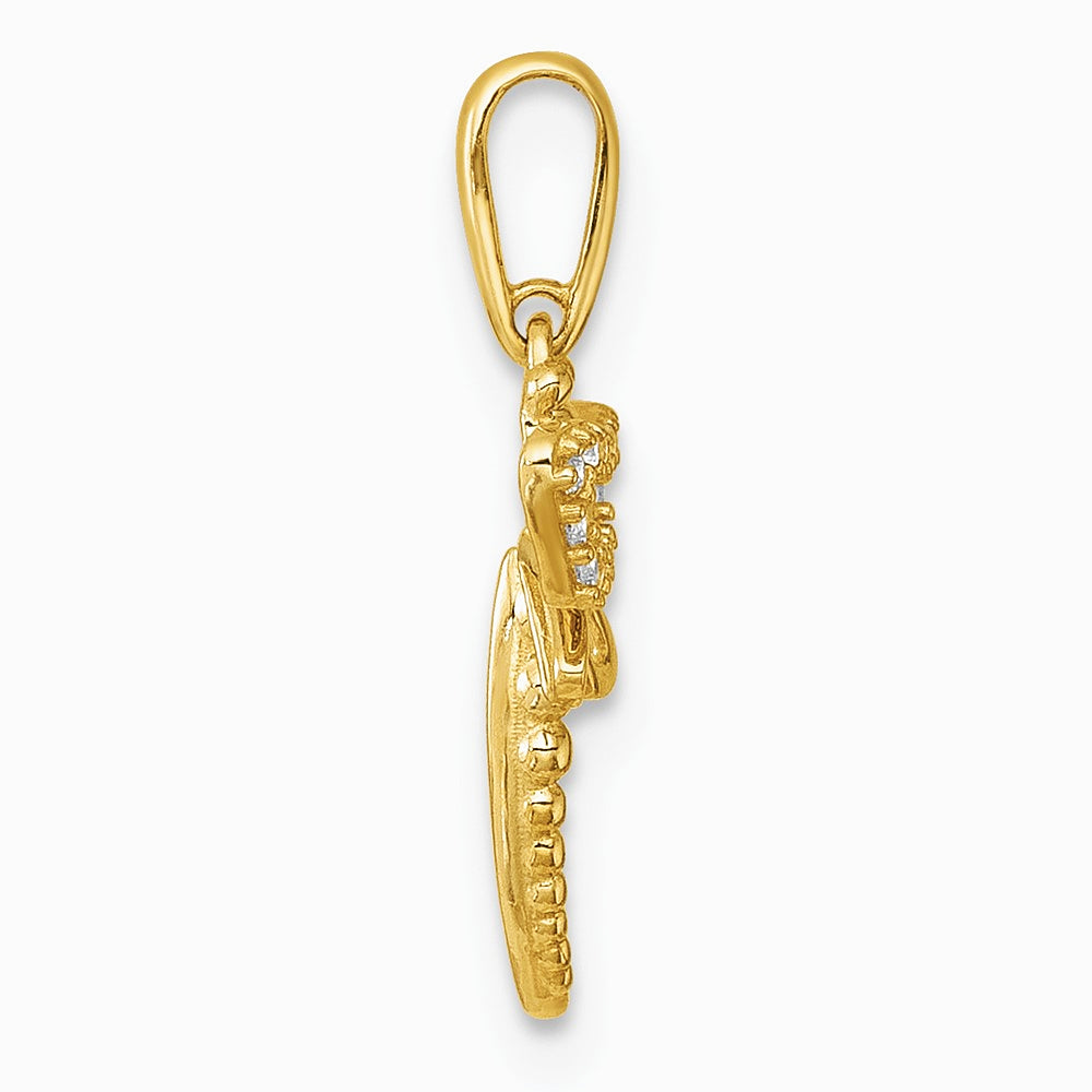 14K Yellow Gold Polished and Beaded CZ Dragonfly Pendant - Product Photo