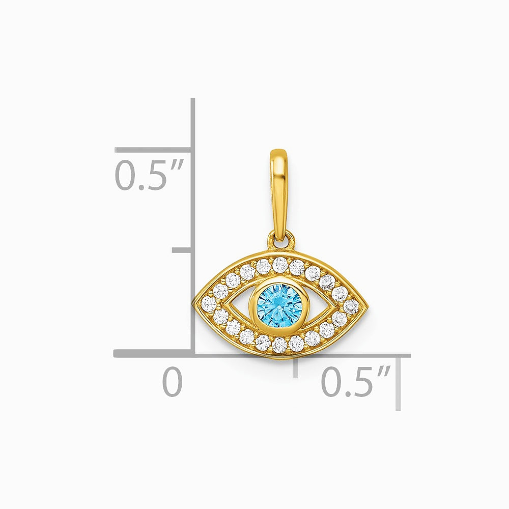 14K Yellow Gold Polished CZ Evil Eye Pendant - Product Photo
