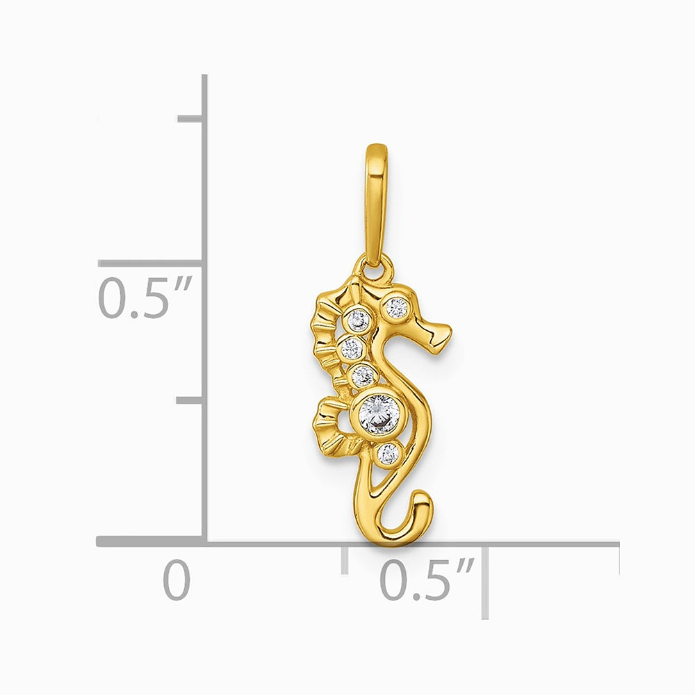 14K Yellow Gold Polished CZ Seahorse Pendant - Product Photo