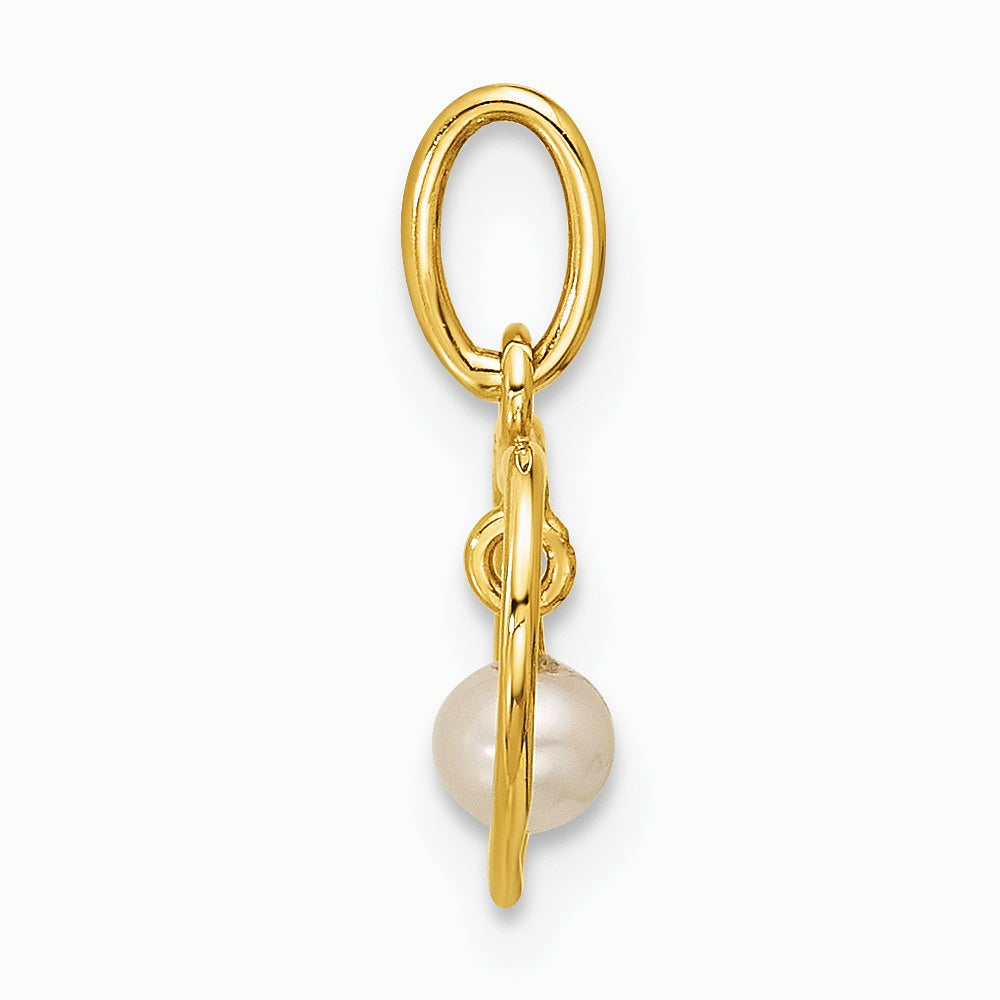 14K Yellow Gold Polished Freshwater Pearl Heart Pendant - Product Photo