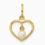 14K Yellow Gold Polished Freshwater Pearl Heart Pendant - Product Photo