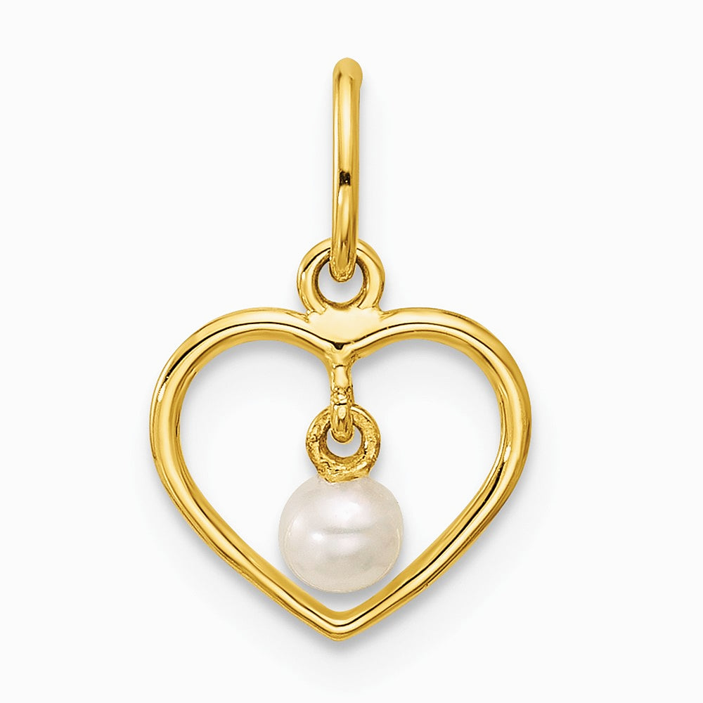 14K Yellow Gold Polished Freshwater Pearl Heart Pendant