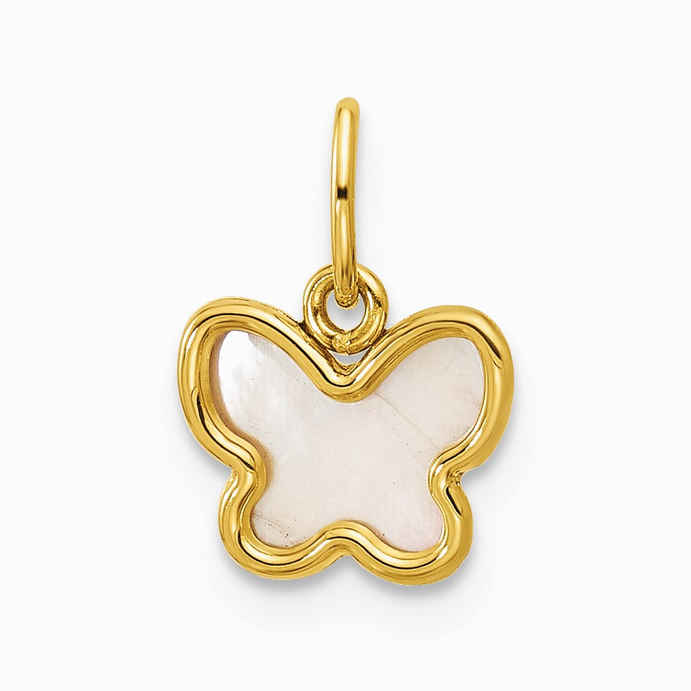14K Yellow Gold Polished Mother of Pearl Butterfly Pendant