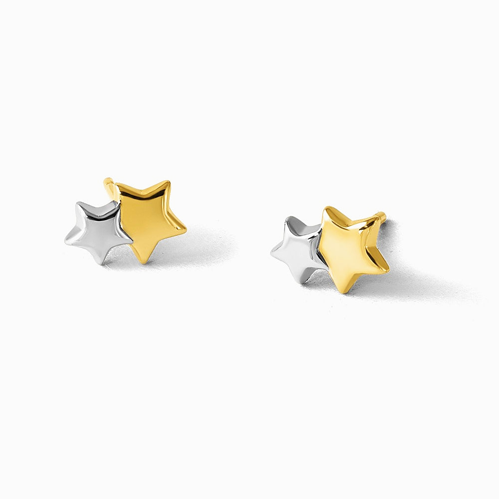 14K Yellow & Rhodium with Rhodium Polished Double Star Post Earrings - Product Photo