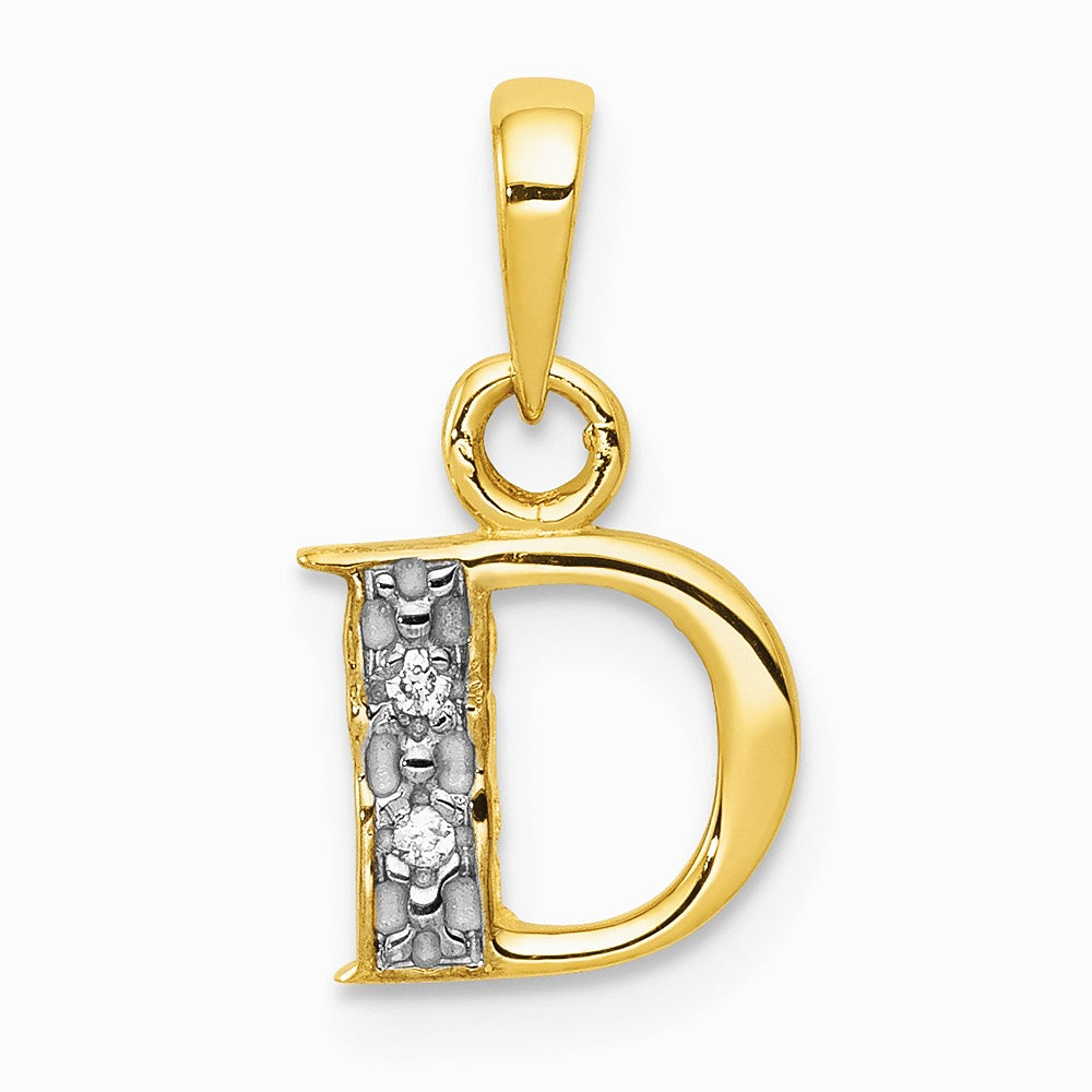 10K / 14K Yellow with Rhodium and Rhodium Diamond Initial D Pendant - Product Photo