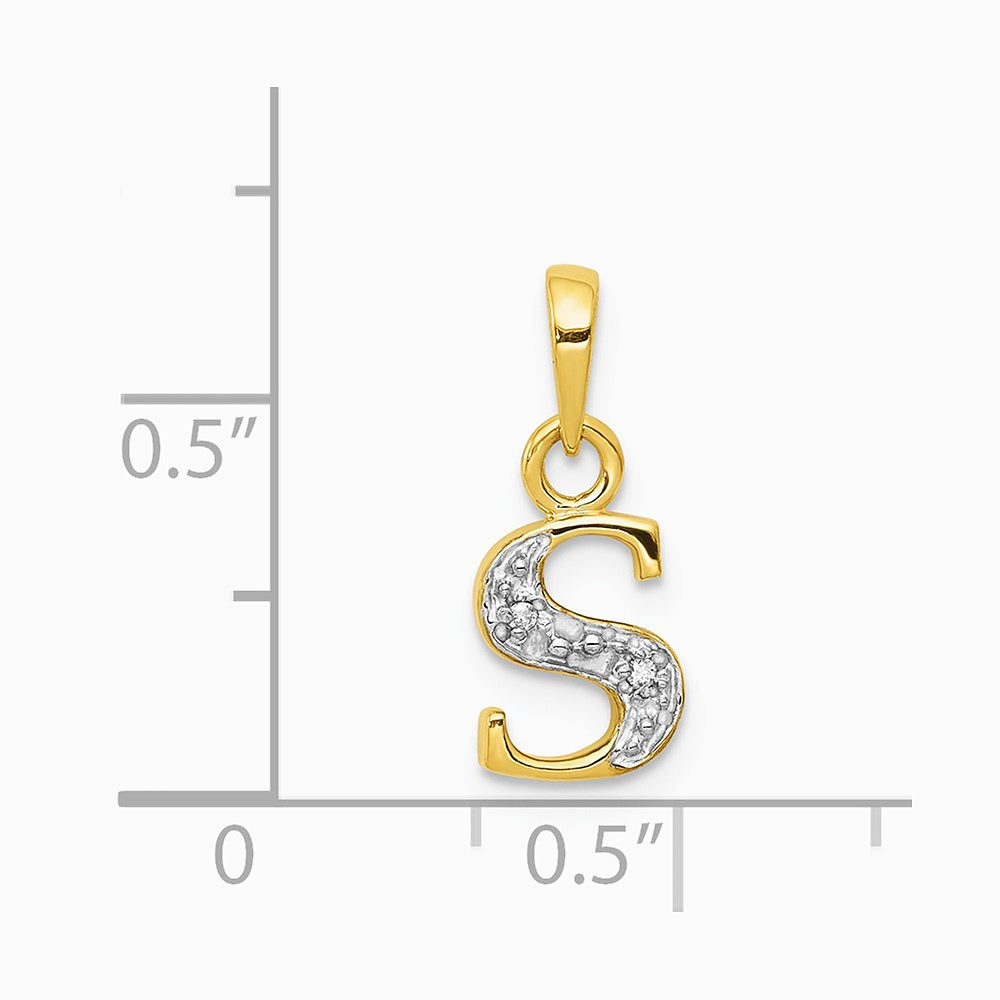 10K / 14K Yellow with Rhodium and Rhodium Diamond Initial S Charm - Product Photo