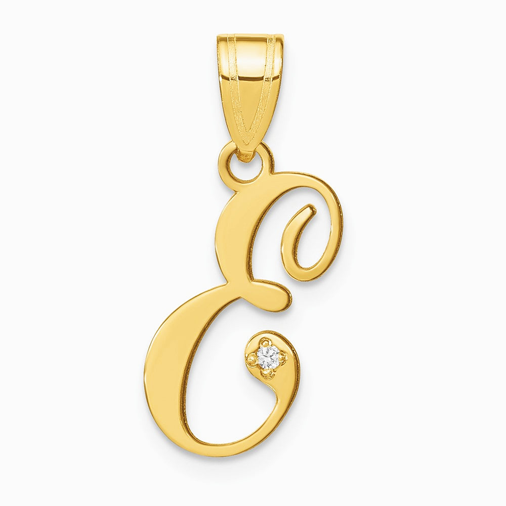 14K Yellow Gold 14KY Script Letter E Initial Pendant with Diamond