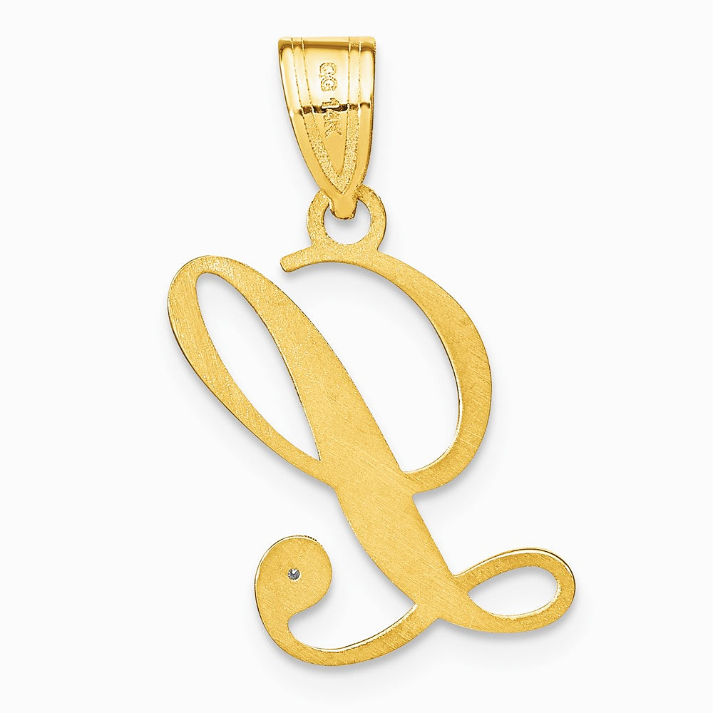 14K Yellow Gold 14KY Script Letter L Initial Pendant with Diamond - Product Photo