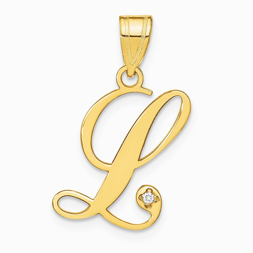 14K Yellow Gold 14KY Script Letter L Initial Pendant with Diamond