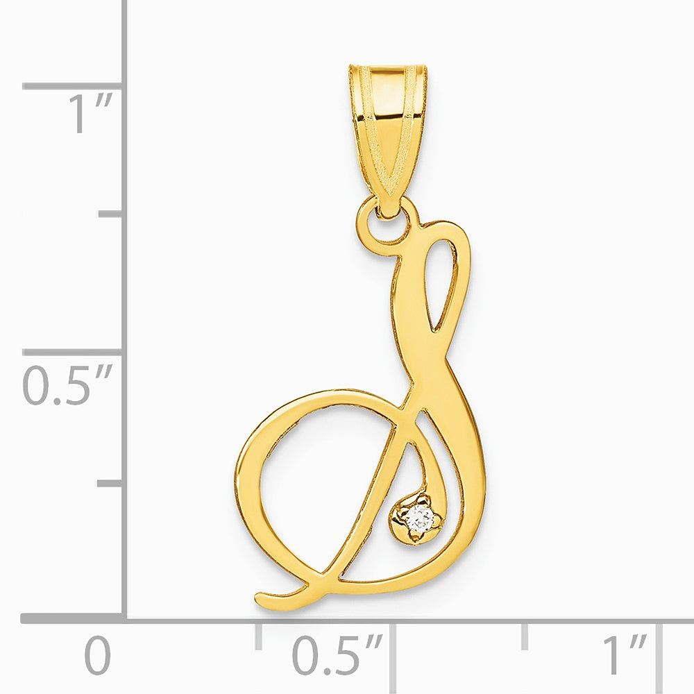 14K Yellow Gold 14KY Script Letter S Initial Pendant with Diamond - Product Photo