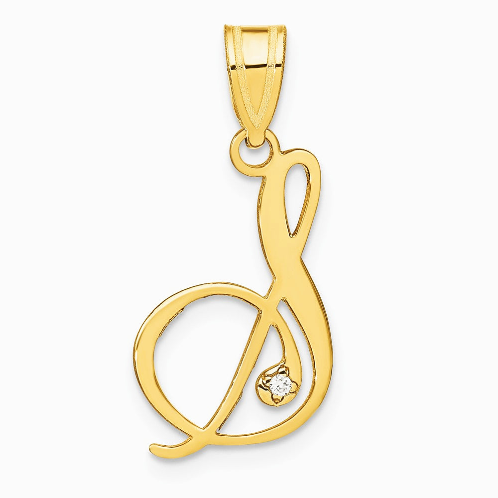 14K Yellow Gold 14KY Script Letter S Initial Pendant with Diamond - Product Photo