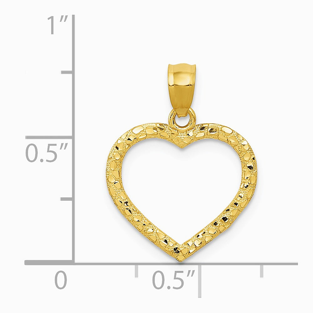 10K / 14K Yellow Gold Polished & Textured Cut-out Heart Pendant - Product Photo