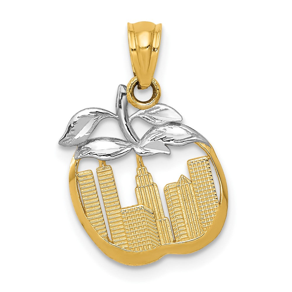 14k with White Rhodium Cut-out New York Skyline in Apple Pendant - Product Photo