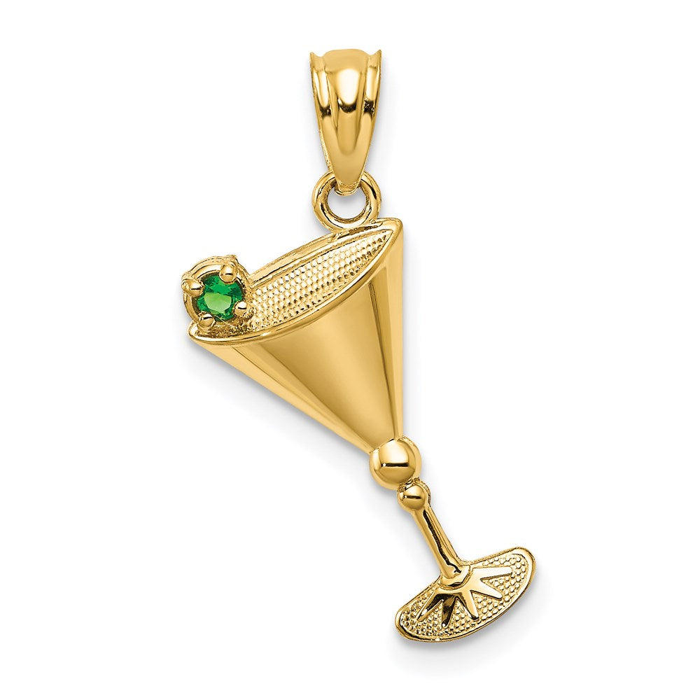 14k Martini Glass with Green CZ Olive Pendant - Product Photo
