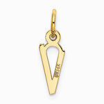 10K / 14K Yellow Gold Small Slanted Block Initial V Charm - Product Photo