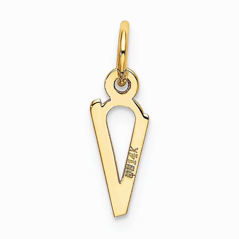 10K / 14K Yellow Gold Small Slanted Block Initial V Charm - Product Photo