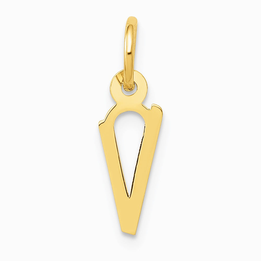 10K / 14K Yellow Gold Small Slanted Block Initial V Charm - Product Photo