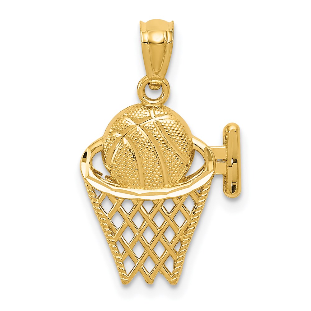 14k Basketball in the Net Pendant - Product Photo