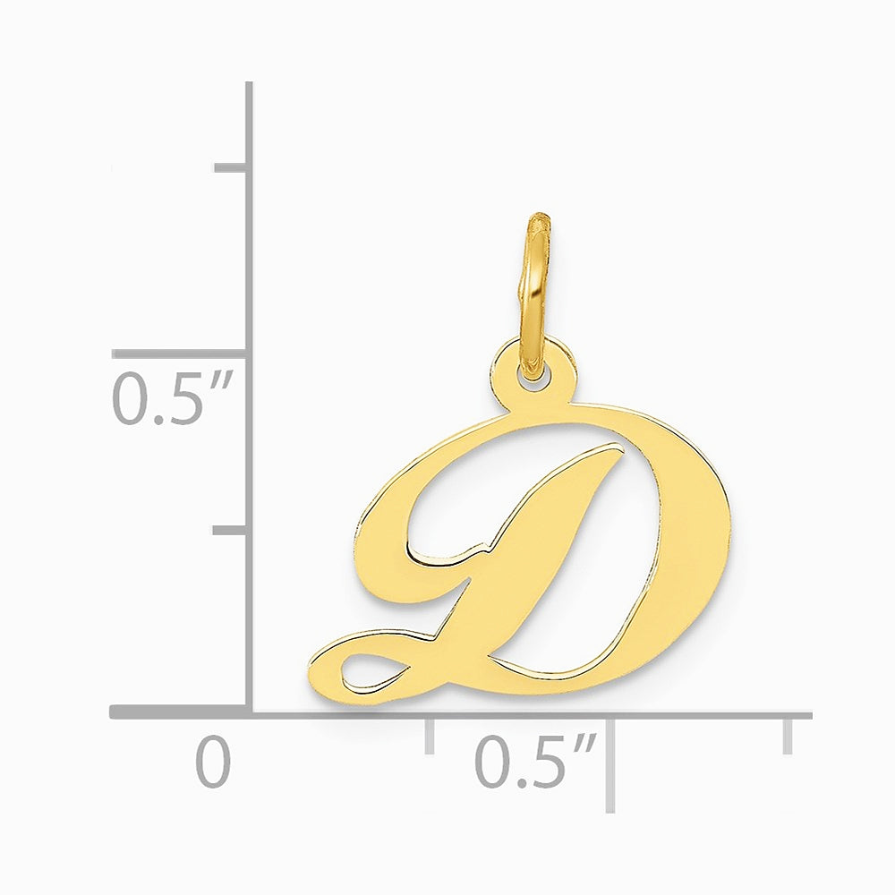 10K / 14K Yellow Gold Medium Fancy Script Initial D Charm - Product Photo