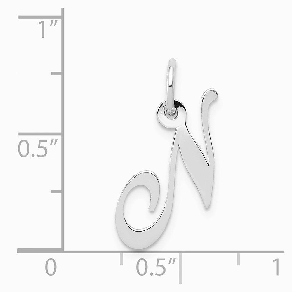10K / 14K White Gold Medium Fancy Script Initial N Charm - Product Photo
