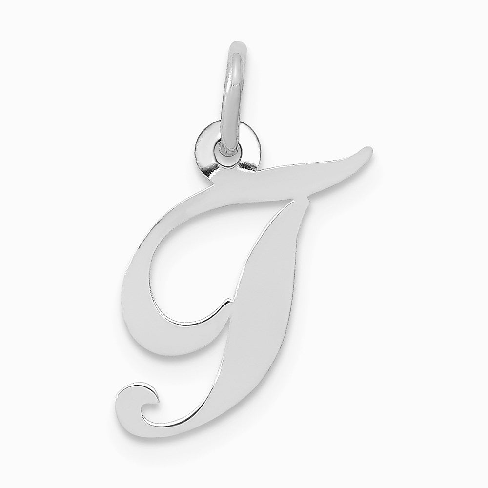 10K / 14K White Gold Medium Fancy Script Initial T Charm - Product Photo